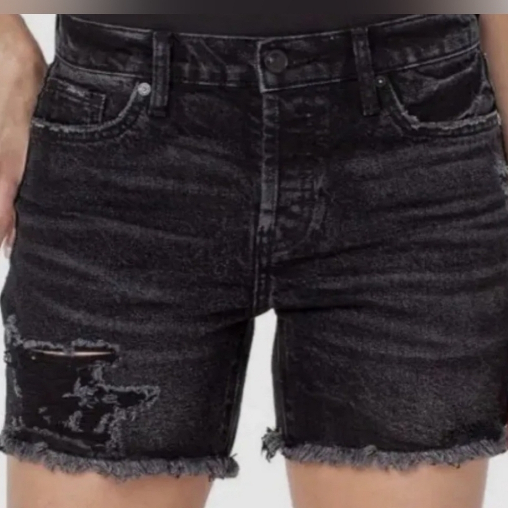 NWOT Earnest sewn new york, dorothy denim Black shorts, mid-rise, distressed 33. - Picture 12 of 14